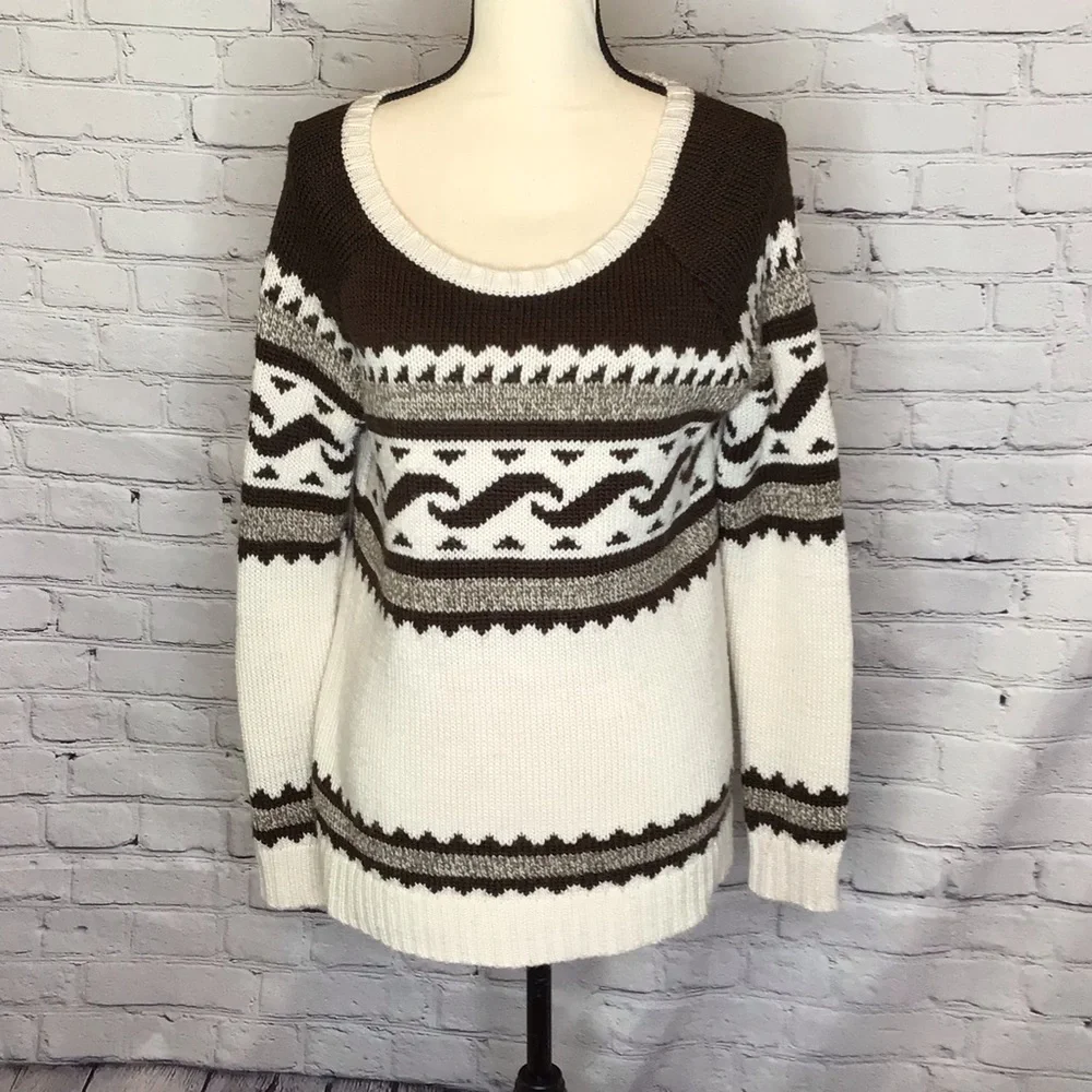 American Eagle Brown Cream Fair Isle Wool Blend Sweater Small